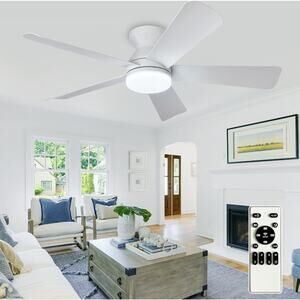 Modern Ceiling Fan with Light: 42-Inch White Small Fans for Bedroom Indoor Outdo